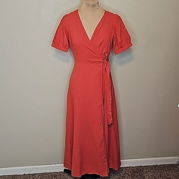 NWT Commense Small Rust Red Short Sleeve Midi Dress - Picture 1 of 8